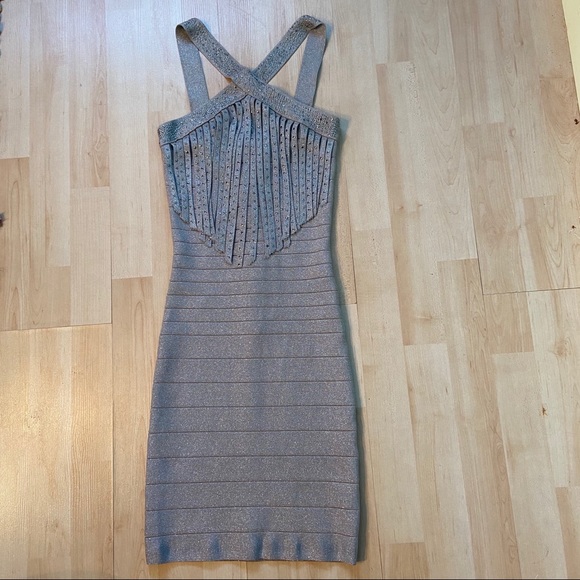 bebe Dresses & Skirts - Bebe silver embellished bandage dress